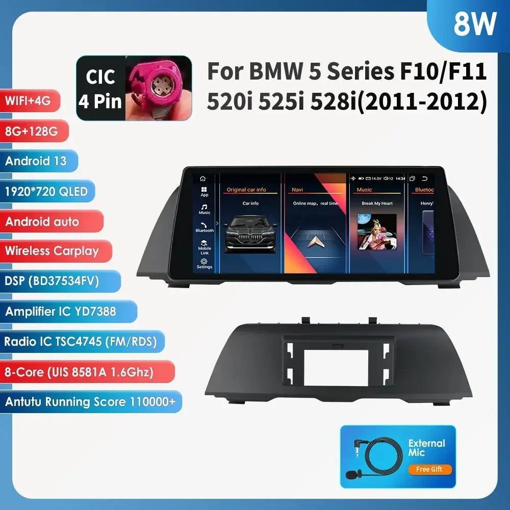 AI Intelligent Player 2din Android Car Radio Multimedia Video Player for BMW 5 Series F10 F11 F12 CIC NBT GPS Nav Carplay 4G RDS