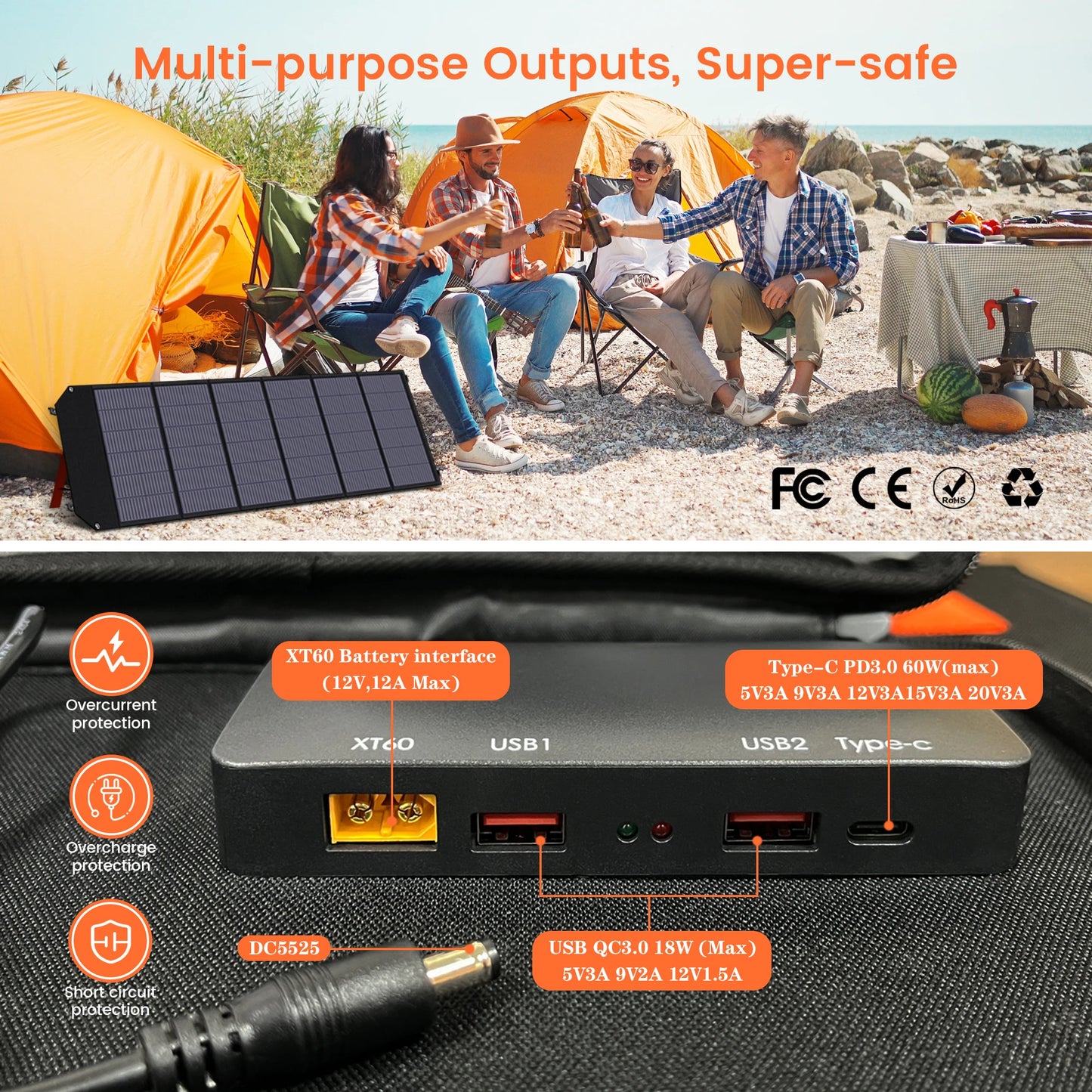 200W Draagbaar Zonnepaneel – Opvouwbaar Zonnepaneel – Mobiel Solar Charger – Camping Zonnepaneel – Camper Zonnepaneel – Hoog Rendement 23% – Lichtgewicht Compact Design