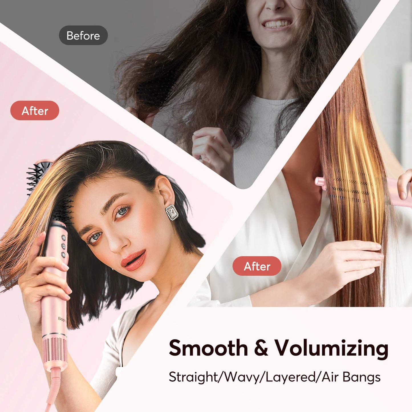 Airstyler – Föhnborstel – Multistyler 5-in-1 – Bescherming tegen Hitteschade – Krachtige Motor – Geschikt voor Lang en Kort Haar – Roze