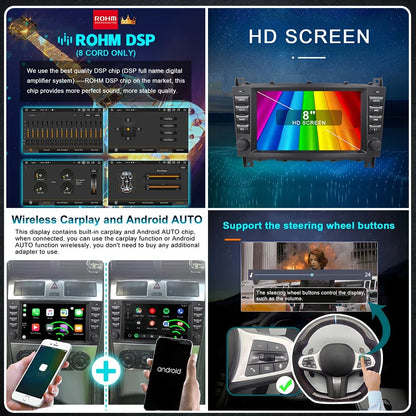 8-inch Car Multimedia Speler – Auto Radio – 2DIN Navigatie Systeem – Touchscreen Media Speler – Android 14 Besturingssysteem – Draadloze CarPlay – Bluetooth Connectivity