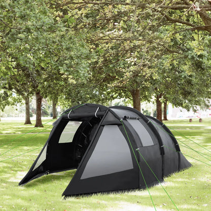 Tunneltent – Campingtent - 4-Persoons Tent – Kampeertent – Gezinstent – Waterdicht – 2 Gescheiden Ruimtes – Glasvezelstokken - 475 x 264 x 172 cm - Zwart