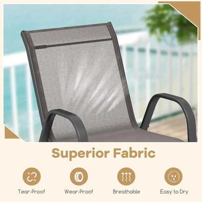 4-delige stapelbare tuinstoelenset met armleuningen – metalen frame – textilene – balkonstoelen – grijs – 150 kg draagvermogen