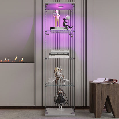 Glazen Vitrinekast – Displaykast – Curio Kast – Collectiekast – Exhibitiekast – Wit – 4 Glazen Planken – LED-verlichting – Slot – 164x42,5x36,5 cm - QUORE