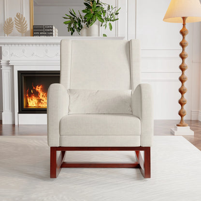Schommelstoel – Relaxstoel – Fauteuil – Woonkamerstoel – Voedingsstoel – Beige Fluwelen Stoffering – Verstelbare Voetensteun & Lendenkussen
