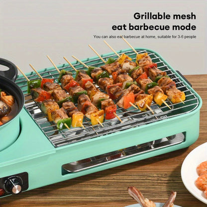 Elektrische Grillplaat - Teppanyaki Grill - Hete Pot - Draagbare Rookloze BBQ-hotpot - Ideaal voor 3-6 Personen - Multifunctionele - 220V - 240V - 2200W - 51.2 x 24.5 x 9.5 cm - Groen