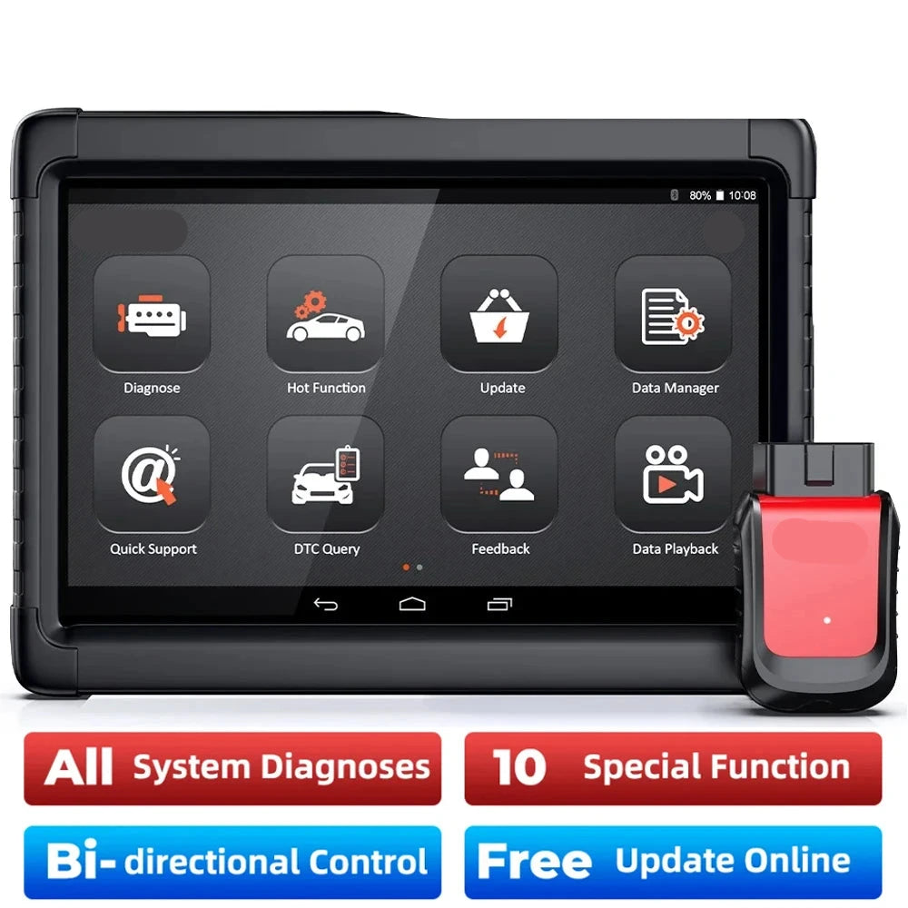 OBD2 Scanner - Diagnosecomputer - OBD - Auto Scanner - Met ABS SRS Reset - EPB BMS Olie Reset - Bluetooth - Volledige Systeemdiagnose - 10.1 Inch - Android Tablet