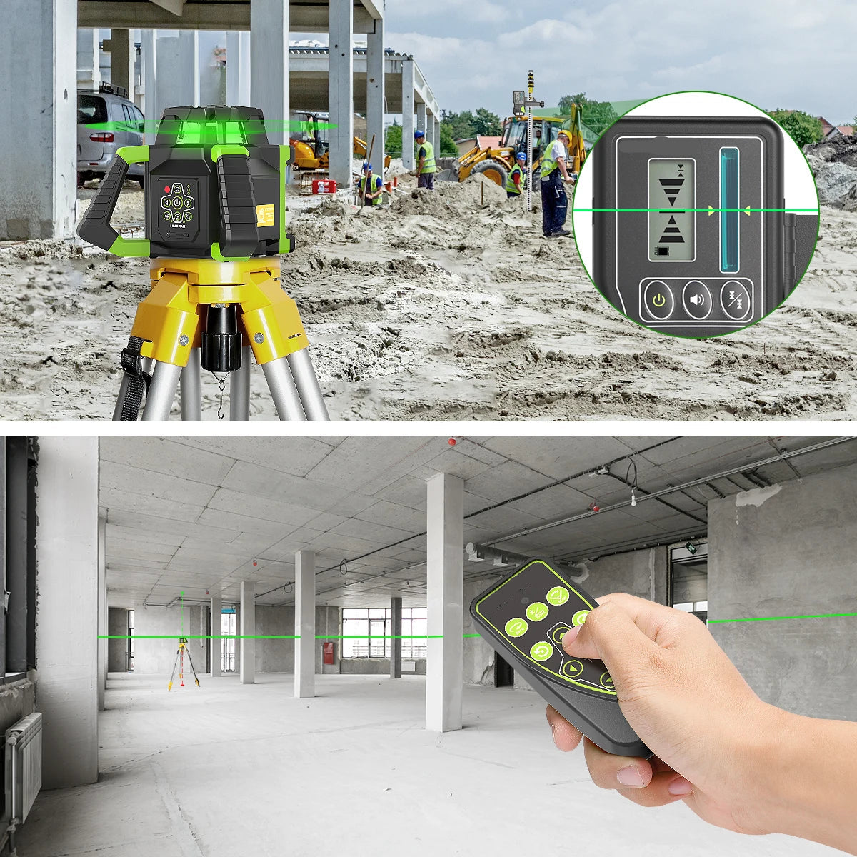 Elektronische Draaibare Laserwaterpas – Groene Laser – Zelfnivellerend – Rotatielaser – Laserwaterpas – ±3 Mm Nauwkeurig – 800 Meter Bereik