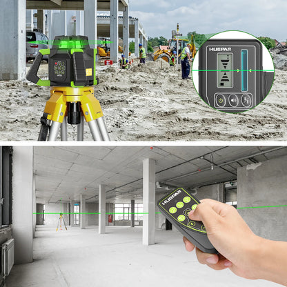 Huepar RL300HVG Electronic Green Rotary Laser Level + Plumb Points Self-Leveling Rotary Laser Set With Receiver & Remote Control