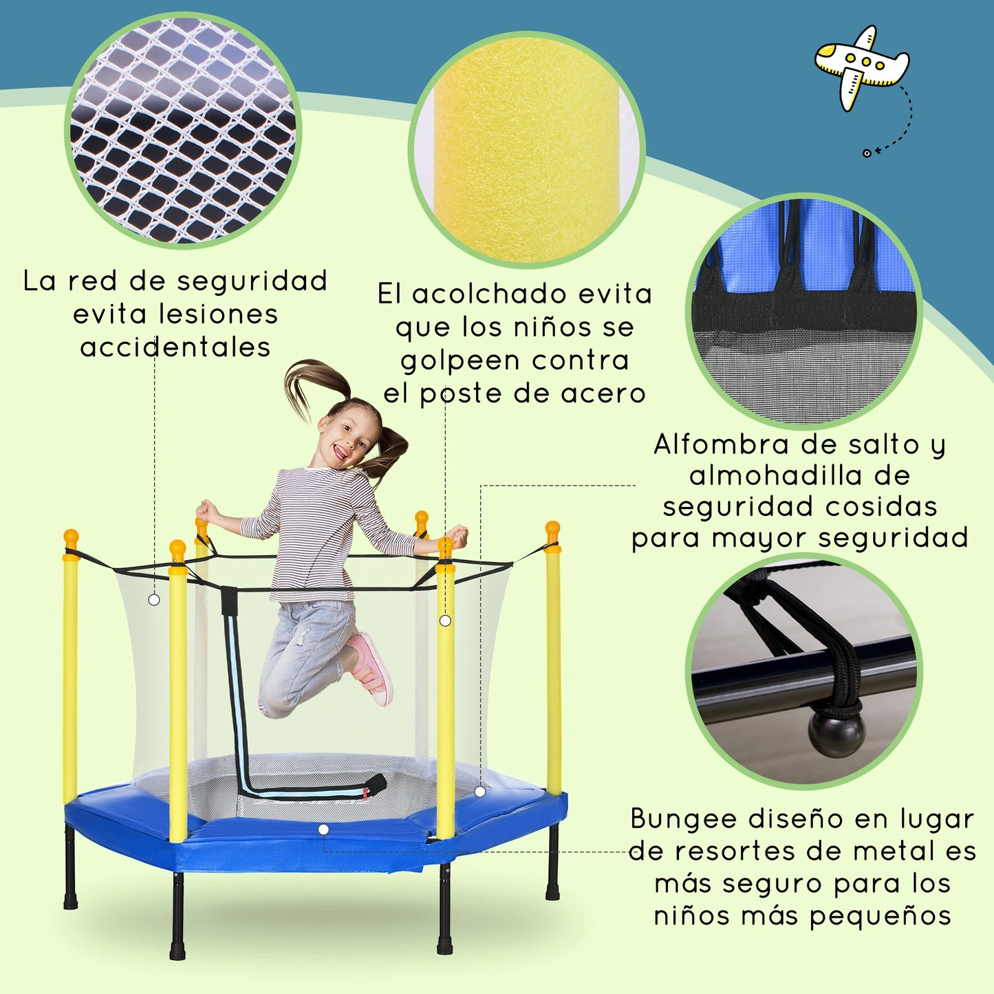 Trampoline voor Kinderen 3-6 Jaar - Veiligheidsnet - 122x122x97 cm - Blauw/Pink - Balance Training