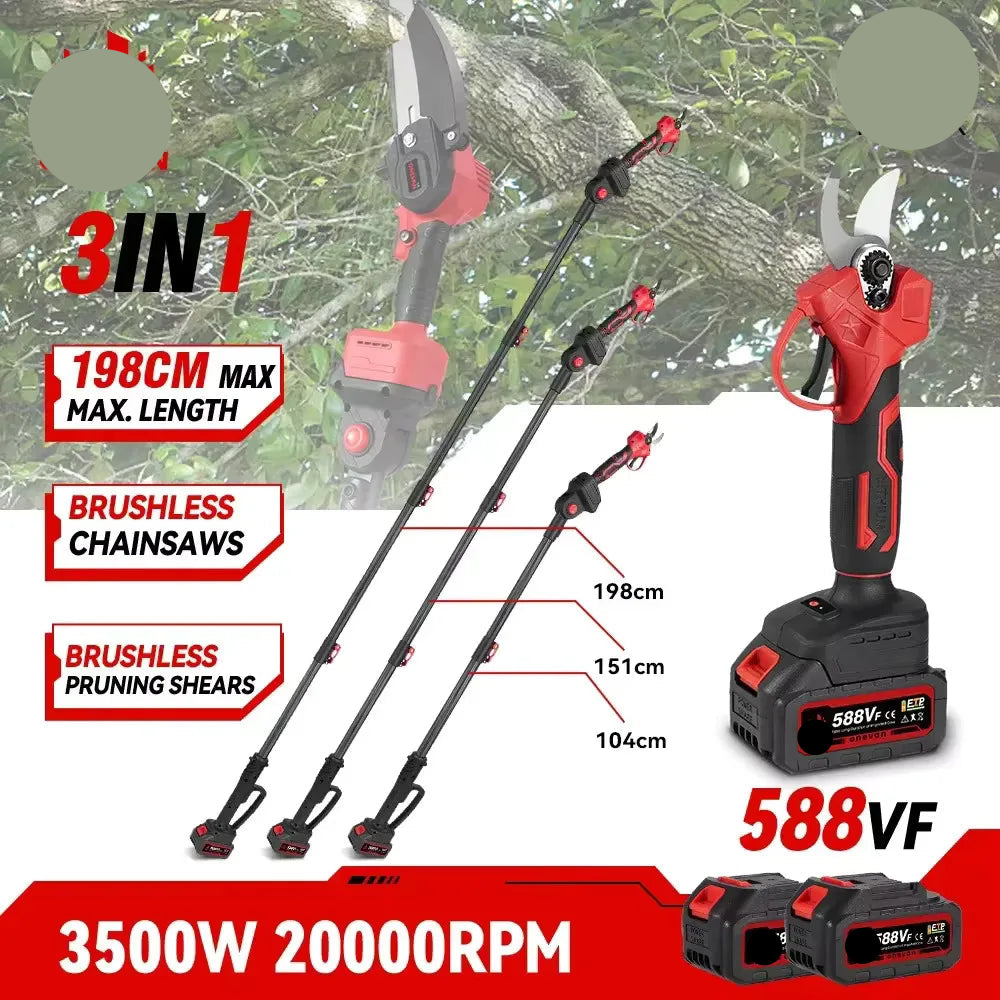 3-in-1 Snoeigereedschap - Accu Snoeischaar - Accu Kettingzaag - Telescopische Zaag - Draadloze - 3500W - Lichtgewicht - Tuingereedschap - Zonder Accu - 20.000RPM