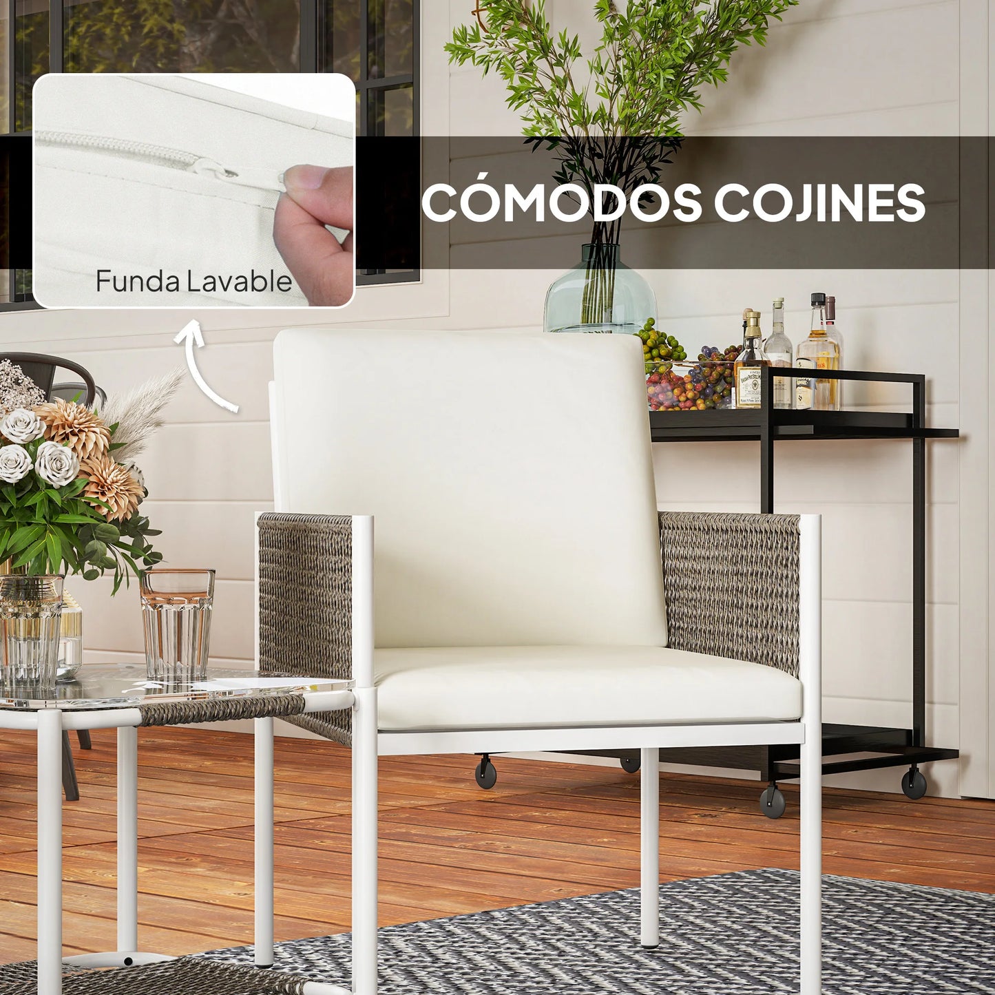 Tuinset – Buitenmeubel – Balkonset – Terrasset – Weerbestendig Rattan – Waterafstotende Kussens – Stalen Frame
