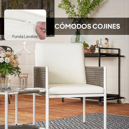 Tuinset – Buitenmeubel – Balkonset – Terrasset – Weerbestendig Rattan – Waterafstotende Kussens – Stalen Frame