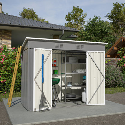 Tool Schuur - Tuinhuis - Buitenkast - Gereedschapsschuur - Gereedschapskast - Opbergruimte - 8x4ft - met Metaal Basis - Tuinschuur - voor Buiten - Terras - en Tuinopslag - Grijs