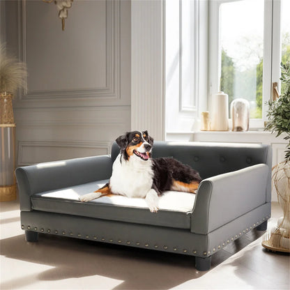 Hondenbank – Hondenbed – Huisdieren Sofa – Dog Lounger – Dog Couch – Maat L – Eucalyptus Houten Frame – Waterafstotende Microfiber Leren Bekleding