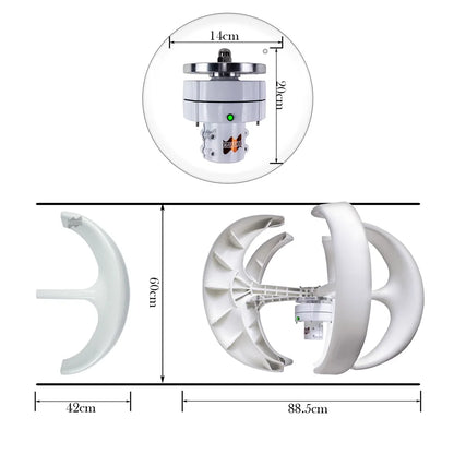 Windturbine - Windmolen - Windturbine Generator - Windenergie - Verticale As - 400W - 12V - met MPPT Controller - 5 Messen - Stille & Efficiënte Energieoplossing - voor Thuisgebruik en Off Grid Systemen - Wit