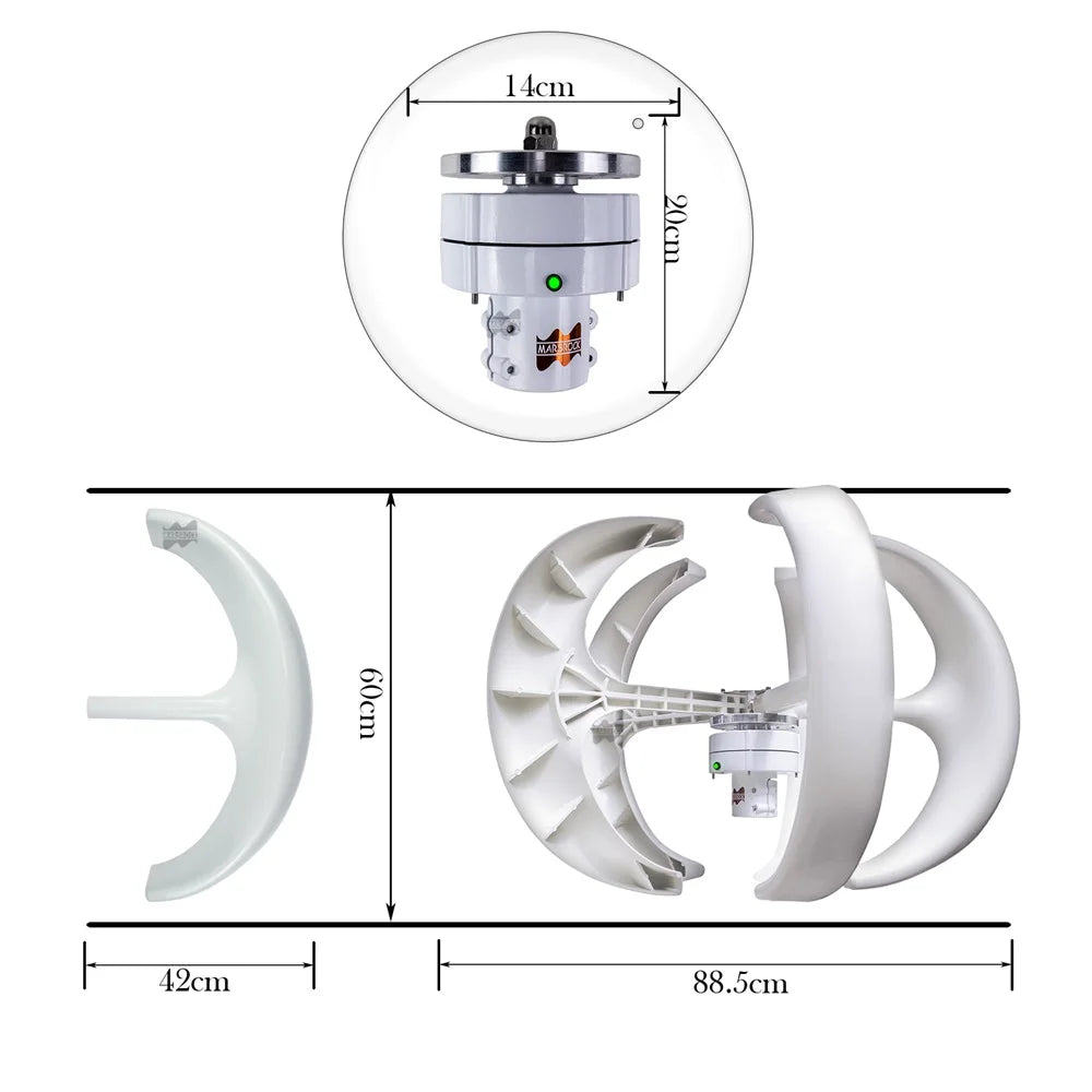 Windturbine - Windmolen - Windturbine Generator - Windenergie - Verticale As - 400W - 24V - met MPPT Controller - 5 Messen - Stille & Efficiënte Energieoplossing - voor Thuisgebruik en Off Grid Systemen - Wit