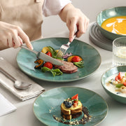 Serviesset - Groen Steengoed Serviesset – 16-delig – Diner- & Dessertborden - Soepkommen - Mokken – Luxe Reliëf Ontwerp – Geschikt voor 4 Personen