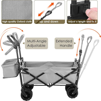 Opvouwbare Bolderkar - Inklapbare Bolderkar - Bolderkar - Verwijderbare Luifel - 262L Transportkar - 115kg Draagvermogen - Grote Offroad Wielen - Tuin - Strand - Zwaar Belastbaar - Camping - Zwart - QUORE