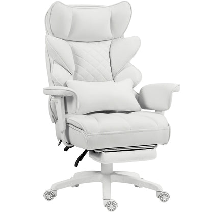 Ergonomische Bureaustoel - Loungestoel - Gamingstoel - met Pocketvering - en Lendensteun - Verstelbare Hoge Rugleuning - Comfortabele Kantoorstoel - met Armleuningen - Draai- en Roldesign - Voor Gaming & Thuiswerken - Wit Stof