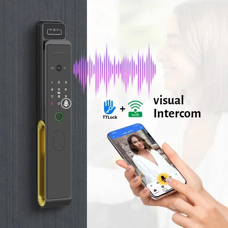 Smart Lock – Slim Deurslot – Elektronisch Slot – Deurklink met Vingerafdruk – Slimme Deurbel – RVS Materiaal – Ingebouwde Camera & App Bediening - Geen Insteek