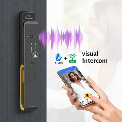 Smart Lock – Slim Deurslot – Elektronisch Slot – Deurklink met Vingerafdruk – Slimme Deurbel – RVS Materiaal – Ingebouwde Camera & App Bediening - Geen Insteek