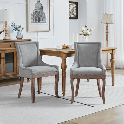 A&A Furniture,Ultra Side Dining Chair,Thickened fabric chairs with neutrally toned solid wood legs,Bronze nail head,Set of 2