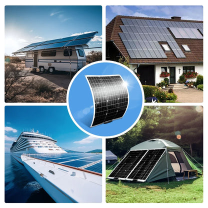 Zonnepanelen - Monokristallijne Zonnepaneel Kit - Flexibel - Zonne Energie - 200W (2 x 100W panelen) - met Solar Controller - Waterdichte - voor Camping, RV & Off-grid 12V Opladen - QUORE