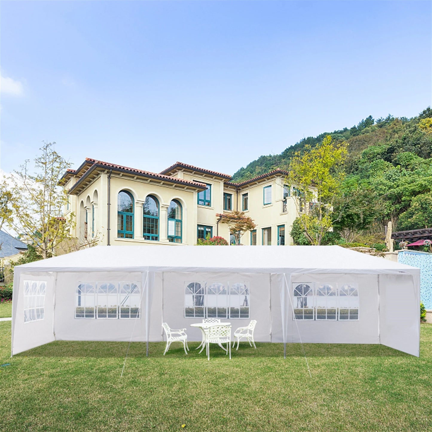 Partytent – Tent – Buitentent – Evenemententent – Waterdichte Tent – 3 X 9 Meter – Stalen Frame - Wit