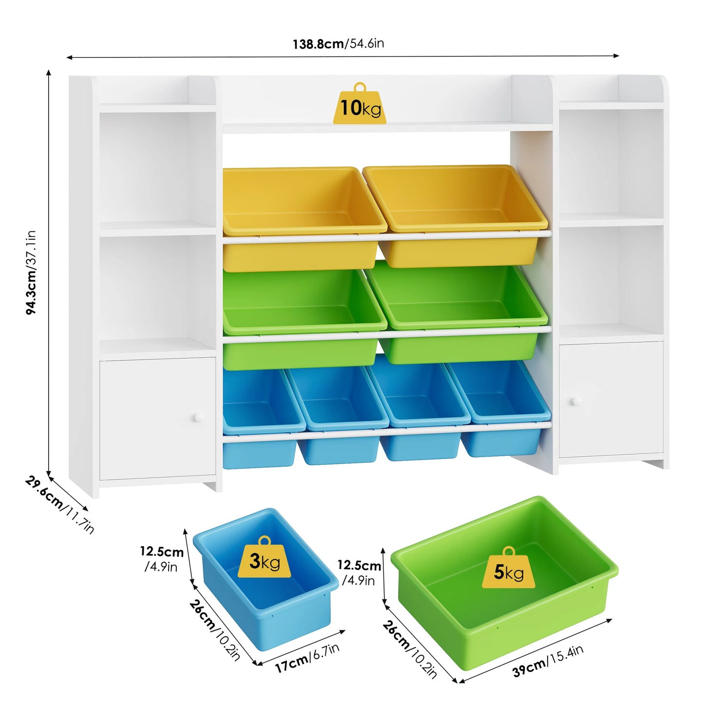 Speelgoedopberger – Speelgoedkast – Opbergkast Kind – Kinderboekenkast – Kindermeubel Roze – 8 Uitneembare Boxen – Duurzaam Houten Ontwerp 138x29x94 cm