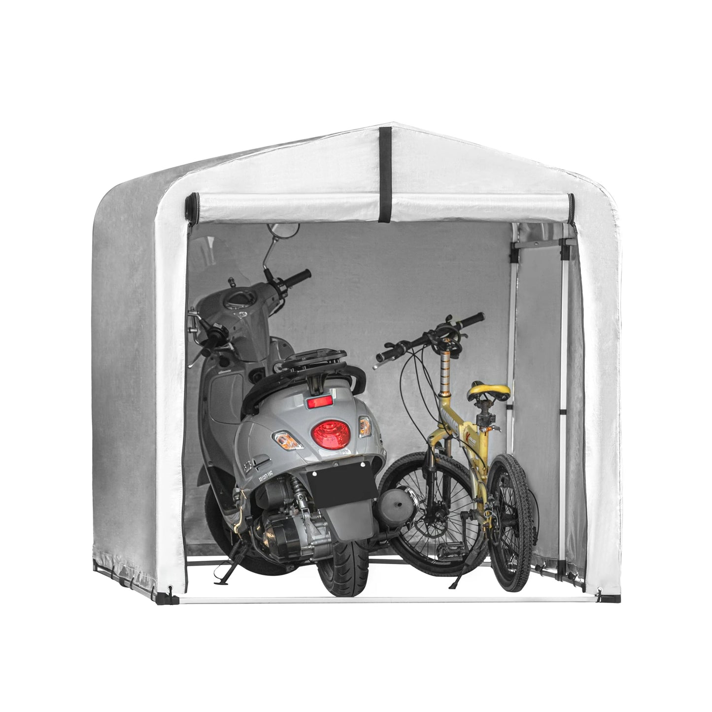 Fietsenstalling – Fietsberging – Fietsenhok – Gereedschapsschuur – Tuinberging – Grijs – Aluminium Frame – Waterdichte PE Cover – 159x165x219 cm - QUORE