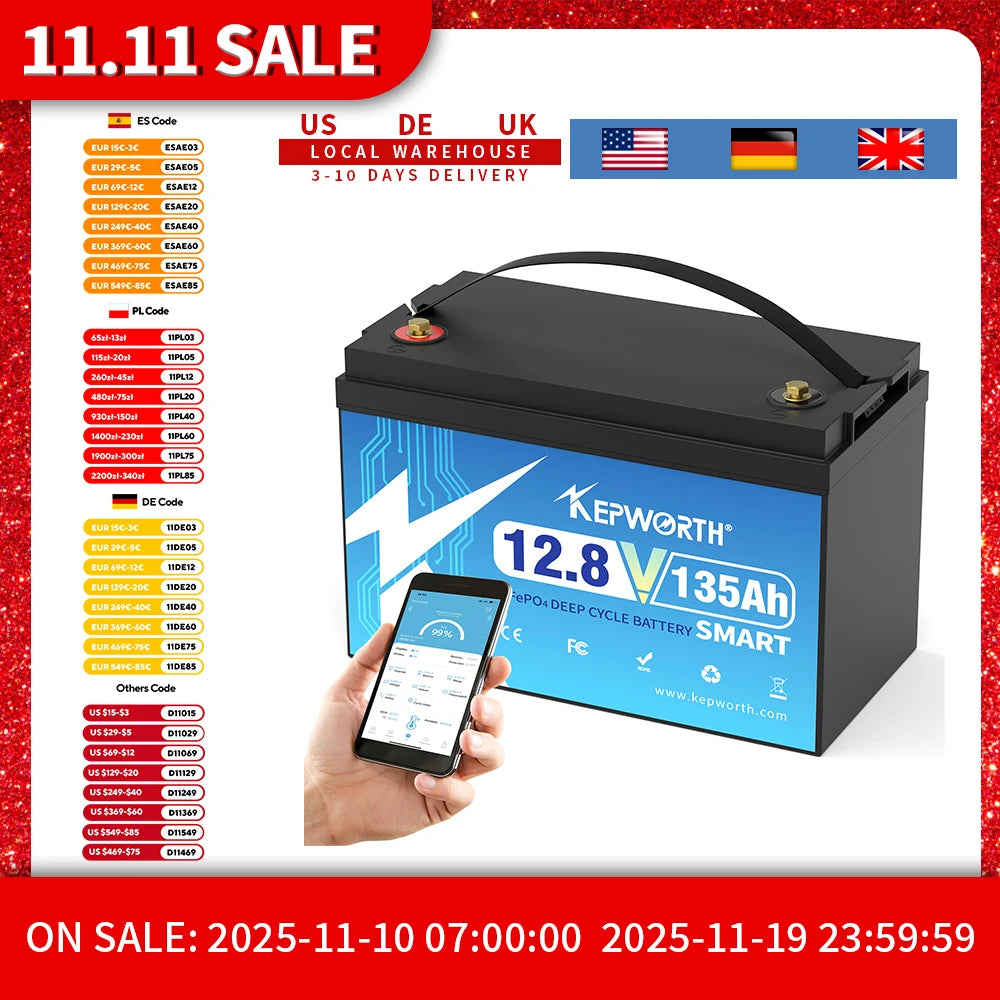 12V 135Ah Lithium Batterij – LiFePO4 Accu – Camper Batterij – Boot Accu – Solar Accu – Bluetooth BMS 100A – Lichtgewicht & Lage Temperatuurbescherming - QUORE