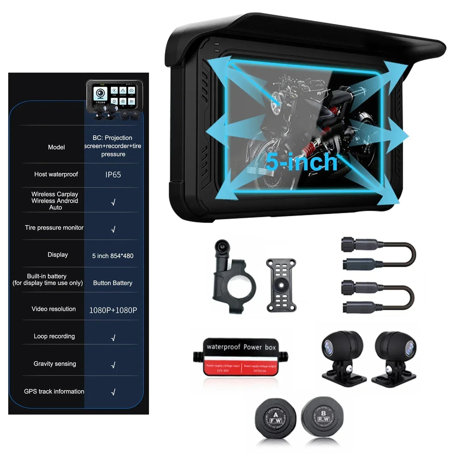 Motor Navigatie – Motornavigatie – GPS Systeem – Motor GPS Navigator – Motorfiets Navigatie – 5 Inch Scherm – Draadloze Apple CarPlay & Android Auto
