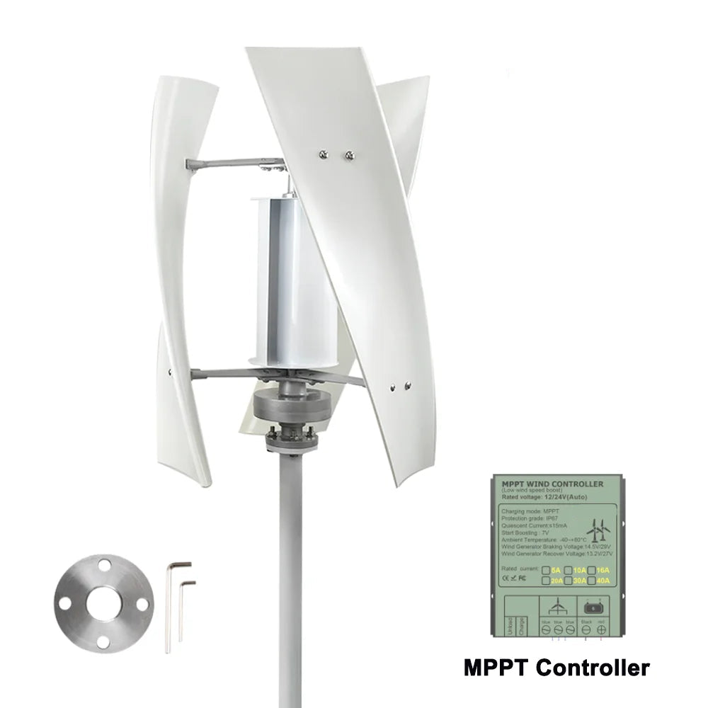 Windturbine – Windgenerator – Windmolen – Duurzame Energie – 3000W Vermogen – Aluminium Behuizing - Wit - 48V - Met MPPT-regelaar