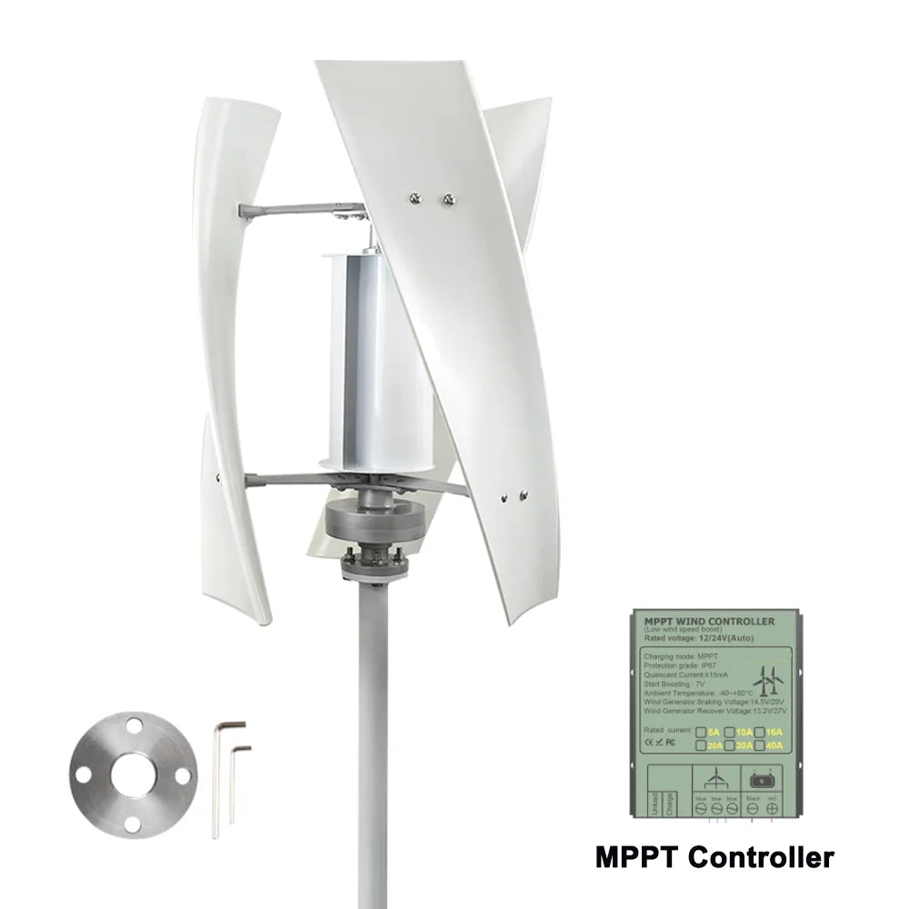 Windturbine – Windgenerator – Windmolen – Duurzame Energie – 3000W Vermogen – Aluminium Behuizing - Wit - 24V - Met MPPT-regelaar