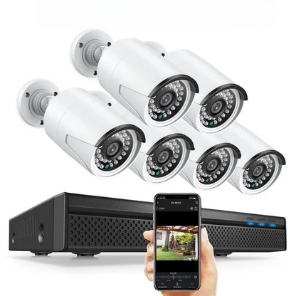 Beveiligingscamera - Beveiligingscamerasysteem - Camerabewaking - 8CH POE Camera Kit - 8MP NVR - Nachtzicht - Weerbestendig - AI Bewegingsdetectie - Binnen en Buiten - 6 Camera's - Ingebouwde HDD - Geen