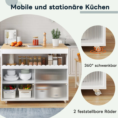 Keukenwagen – Keukentrolley – Serveerwagen – Keukenmeubel – Keukenkar – Uitschuifbaar Werkblad 110x69 cm – MDF Met Eikenhoutfurnier