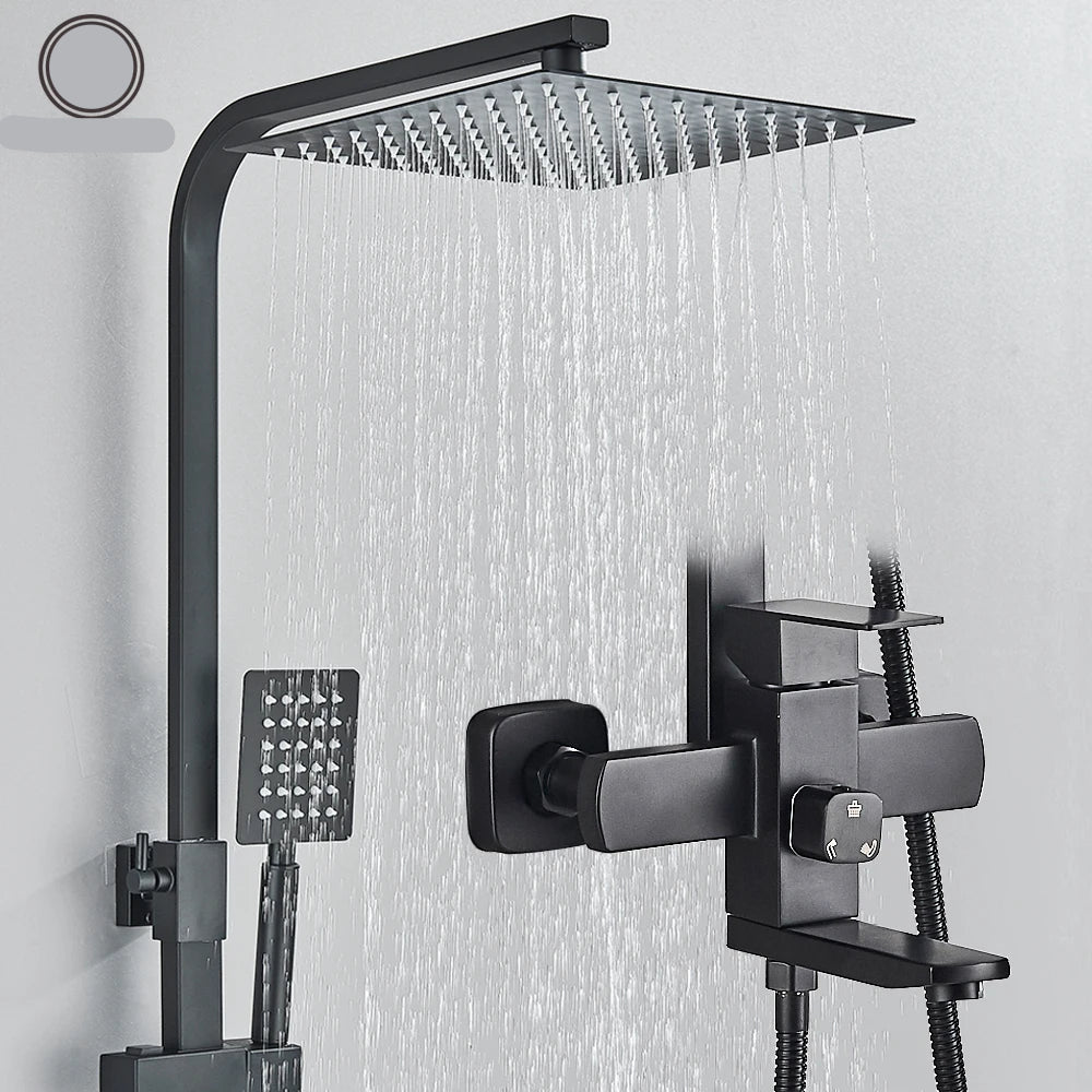 Douche - Regendouche - Douchewand - Douchekolom - Douchepanelen - Mat Zwarte Regendouche Set - 8 Inch Douchekop - Hoogdruk Mengkraan - Verstelbaar 70-110 cm - Wandmontage & Opbergrek