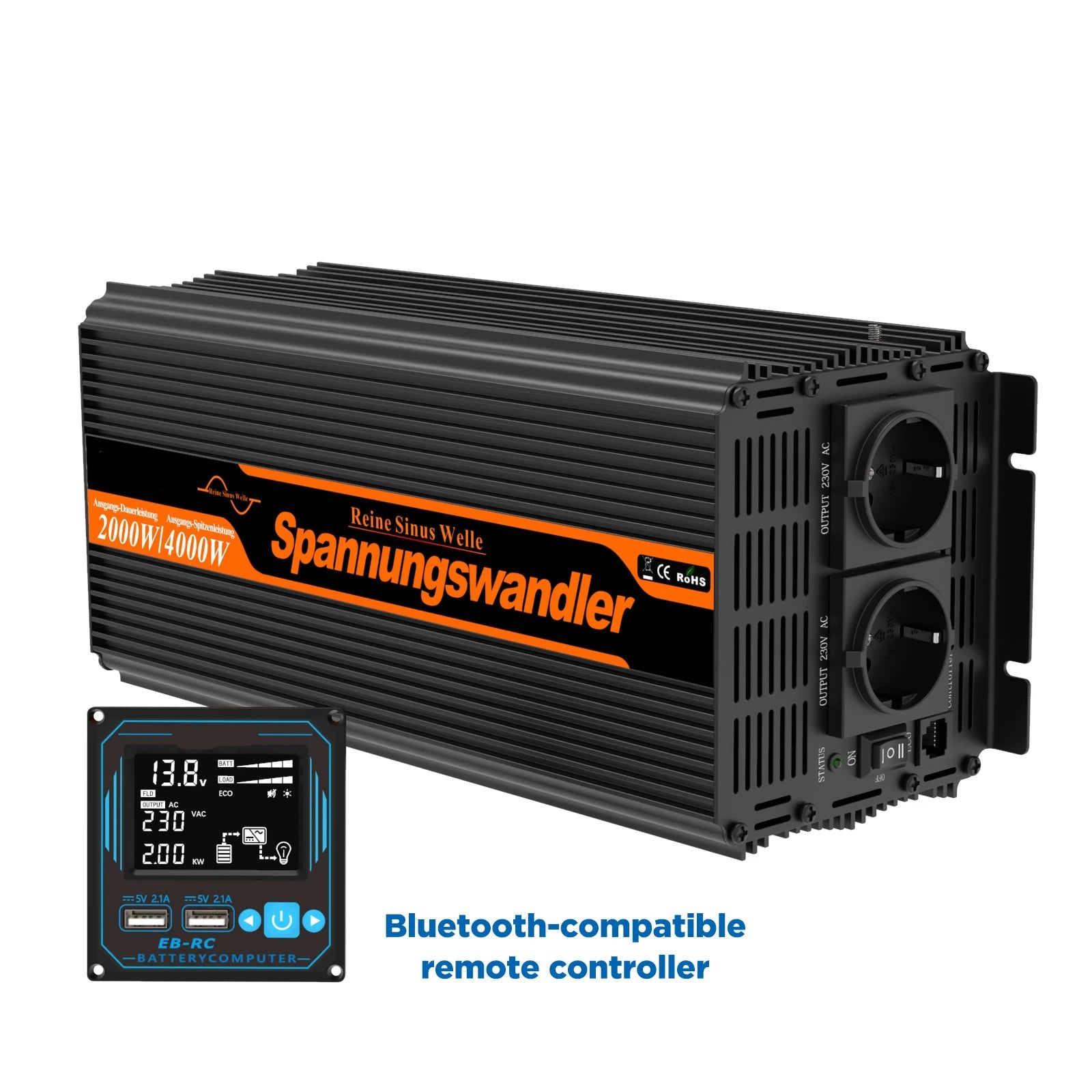Omvormer – Stroomomzetter – Spanningsomzetter – 12V Naar 220V – 2000W Continu Vermogen – Pure Sinusgolf Uitgang - QUORE