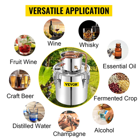 Vevor - Beer Distiller 20L - Manual - Stainless Steel - Versatile Solution for Brewing and Distilling - Silver