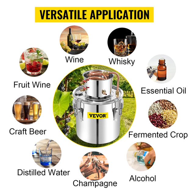 Vevor - Beer Distiller 20L - Manual - Stainless Steel - Versatile Solution for Brewing and Distilling - Silver