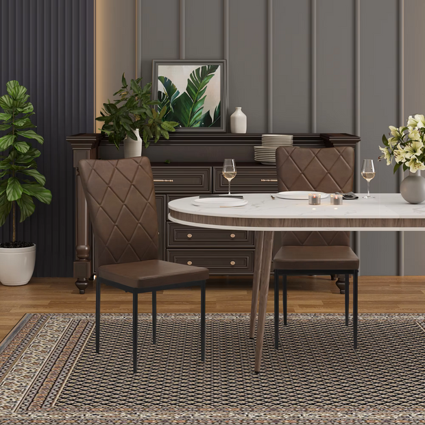 Chair - Dining Room Chairs - Set of 4 Leather Dining Room Chairs - Ergonomic - Metal Legs - High Backrest - Comfortable &amp; Stable - For Kitchen - Dining Room - 42x94.5x 59cm - Dark Brown Leather