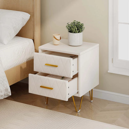 Set of 2 bedside Table, 2 drawer side Table with Storage Couch tip with metal legs for living room bedroom, Desk