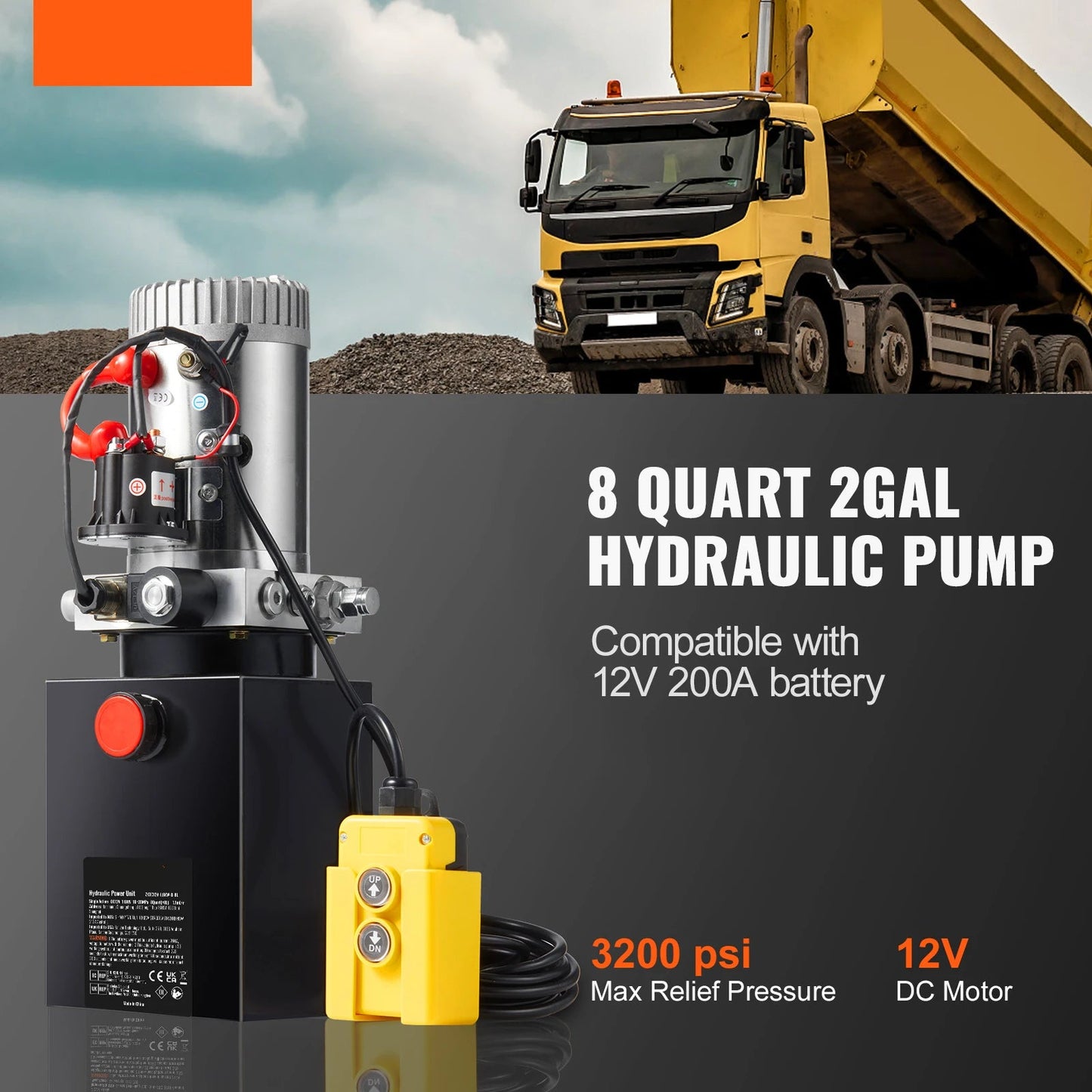 Hydraulische Pomp – 12V Pomp – Oliepomp – Hefpomp – Compacte Pomp – 1,6 kW Motor – Max 3200 Psi - QUORE