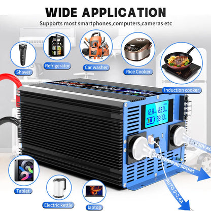 Zuivere Sinusomvormer – Stroomomvormer – DC Naar AC Omvormer – Energieomzetter – 12V - 8000W Vermogen – Aluminium Behuizing - QUORE