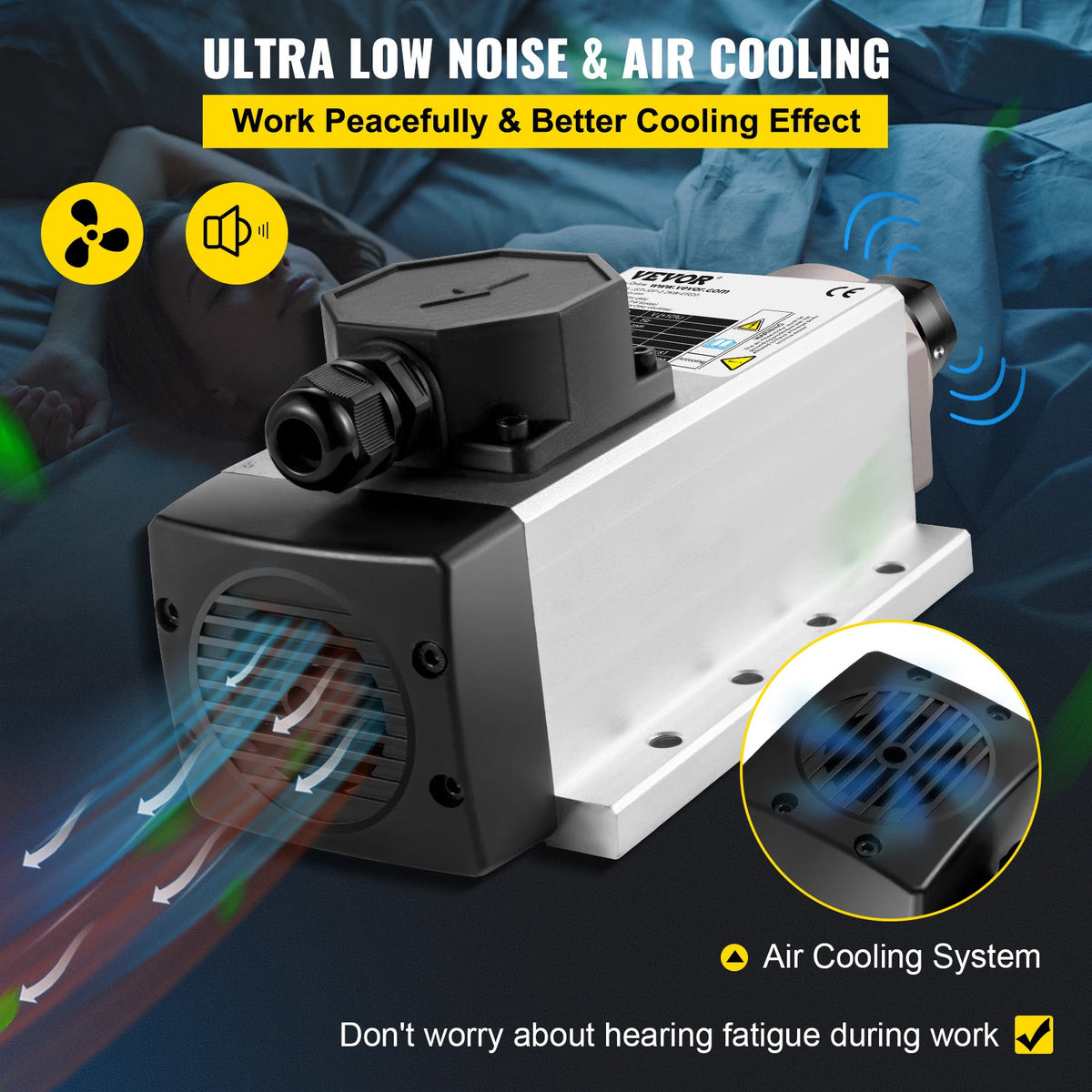 VEVOR 2.2KW CNC Square Air Cooled Spindle Motor ER20 Collet 4 Bearing Frequency Converter CNC Router Engraving Milling Machine