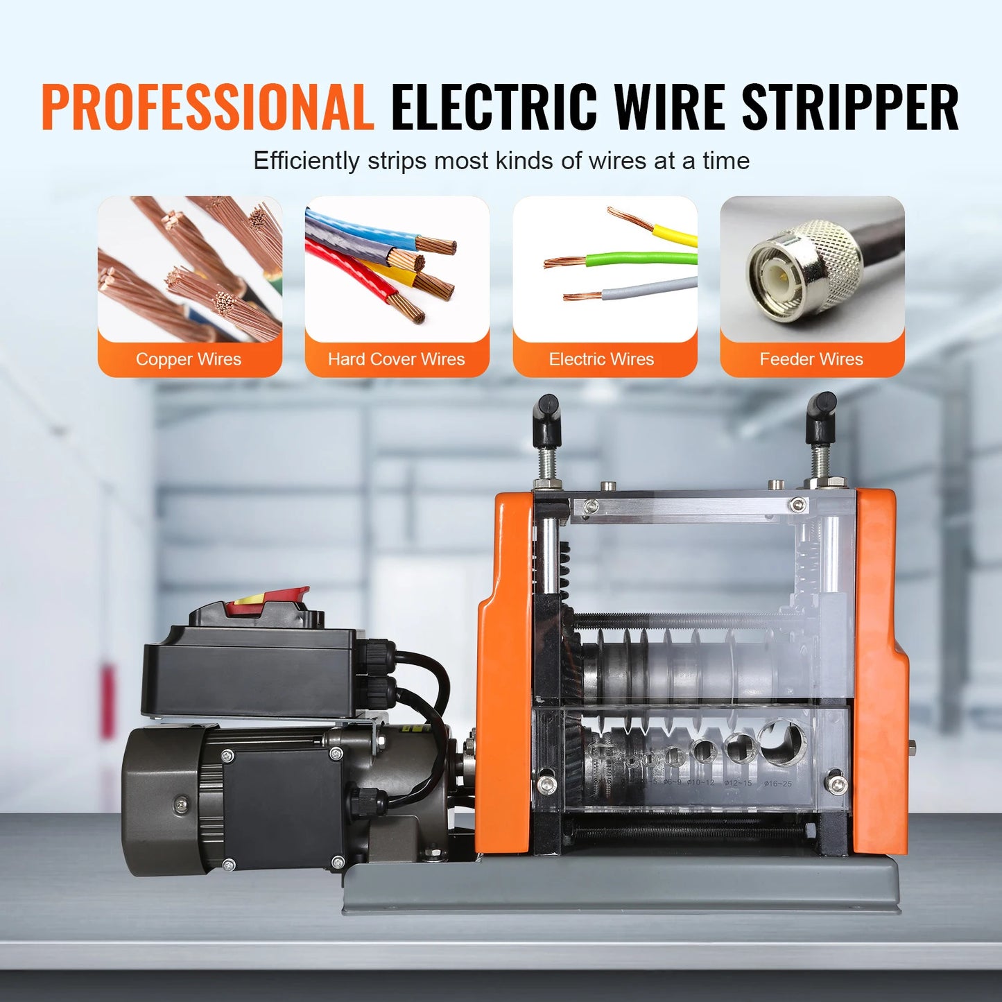 SucceBuy 60W 1.5-25mm Electric Wire Stripping Machine Visible Stripping Depth 6 Round+1 Flat Channels for Scrap Copper Recycling - QUORE
