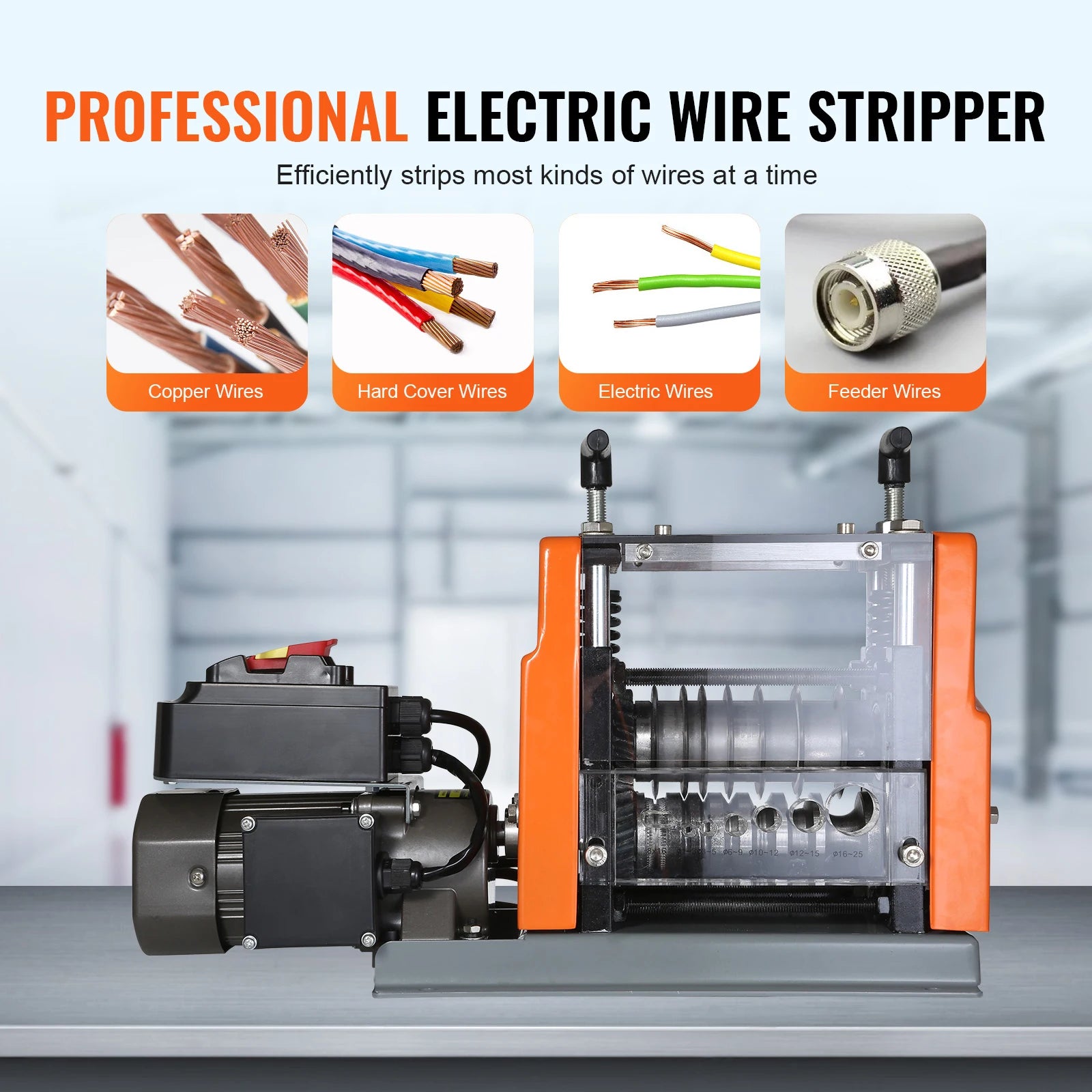 SucceBuy 60W 1.5-25mm Electric Wire Stripping Machine Visible Stripping Depth 6 Round+1 Flat Channels for Scrap Copper Recycling - QUORE