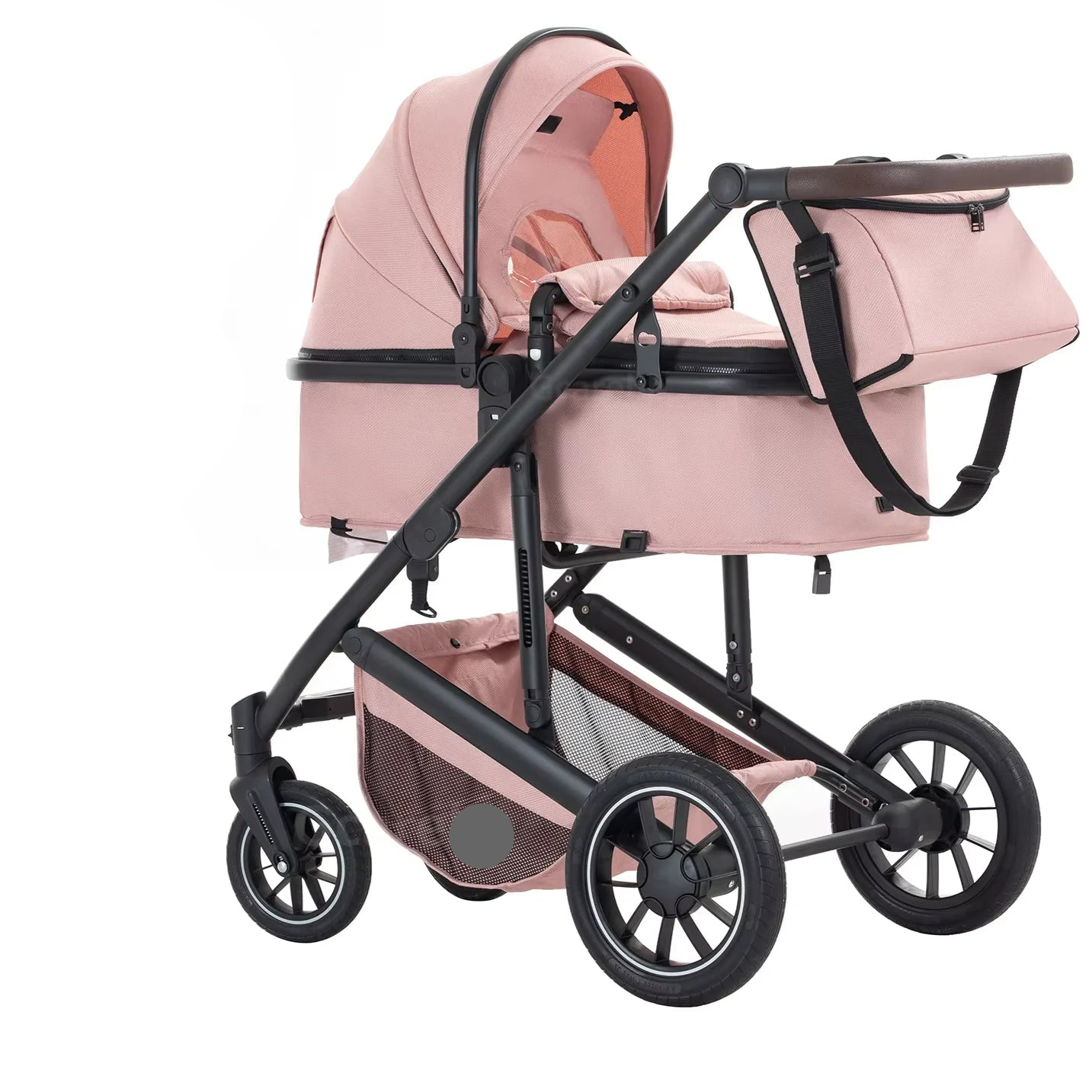 Babywagen - Kinderwagen - Buggy - Wandelwagen - 3-in-1 - met Reiswieg - en Autostoel - Opvouwbaar - Lichtgewicht - Aluminium Frame - voor Baby's - en Peuters - Roze - QUORE