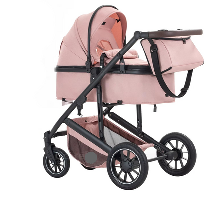 Babywagen - Kinderwagen - Buggy - Wandelwagen - 3-in-1 - met Reiswieg - en Autostoel - Opvouwbaar - Lichtgewicht - Aluminium Frame - voor Baby's - en Peuters - Roze - QUORE