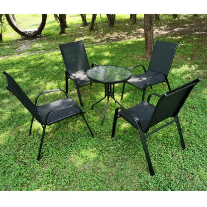 Tuinstoelen - Strandstoel - Tuinstoelen Stapelbaar - Tuinstoel met Hoge Rugleuning -  Staal en Teslin – Comfortabele Buitenstoelen voor Balkon, Camping en Tuin - 4 Stuks - Zwart
